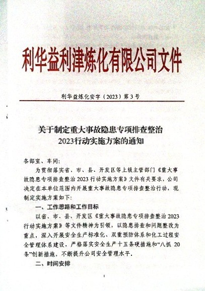 关于制定重大事故隐患专项排查整治2023行动实施方案的通知