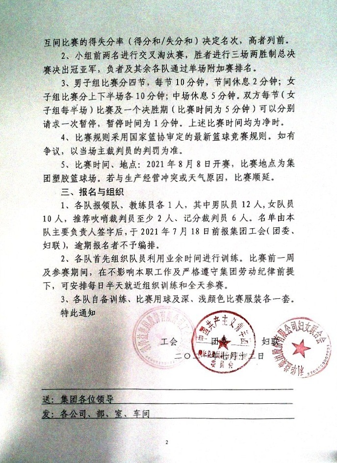 关于举办集团2021年篮球联赛的通知