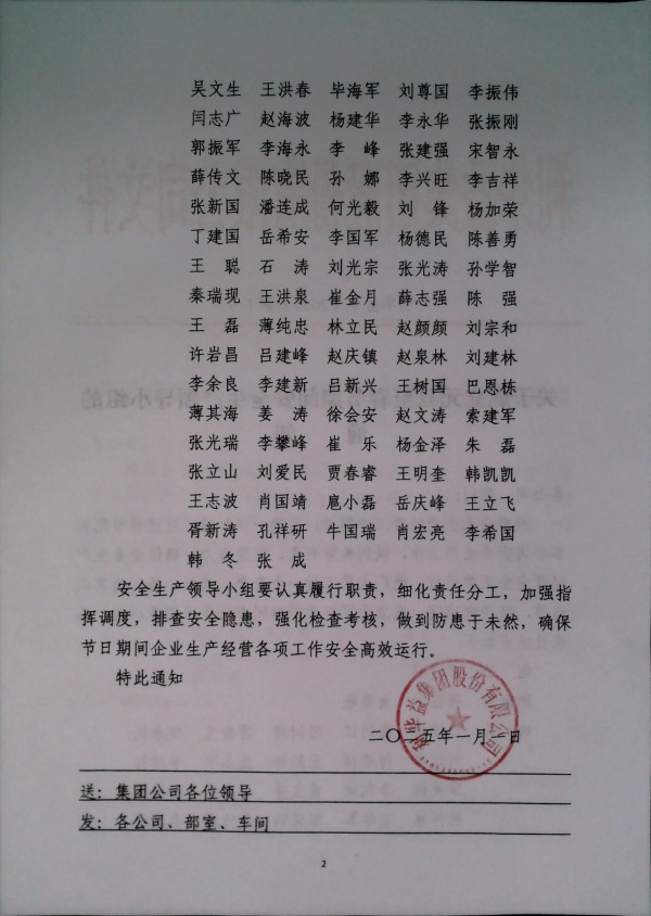 关于成立元旦至春节期间安全生产领导小组的通知