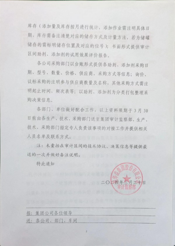 关于对助剂、添加剂价格执行、使用量等情况进行专项审计的通知