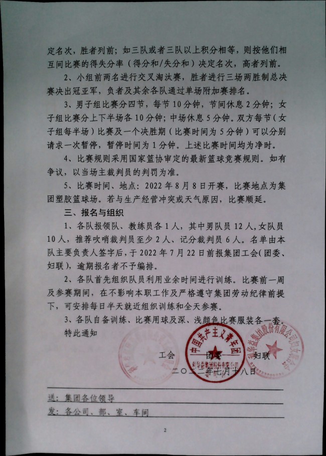 关于举办集团2022年篮球联赛的通知